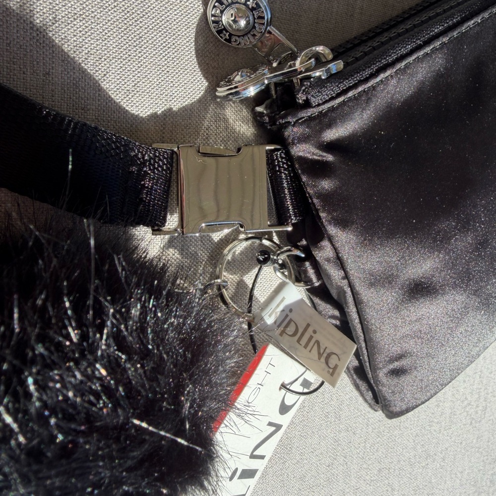 KIPLING KI9487 0KR Charcoal Black Satin NIMITA FC SPC 7.75x5x1.25 NWT small bag